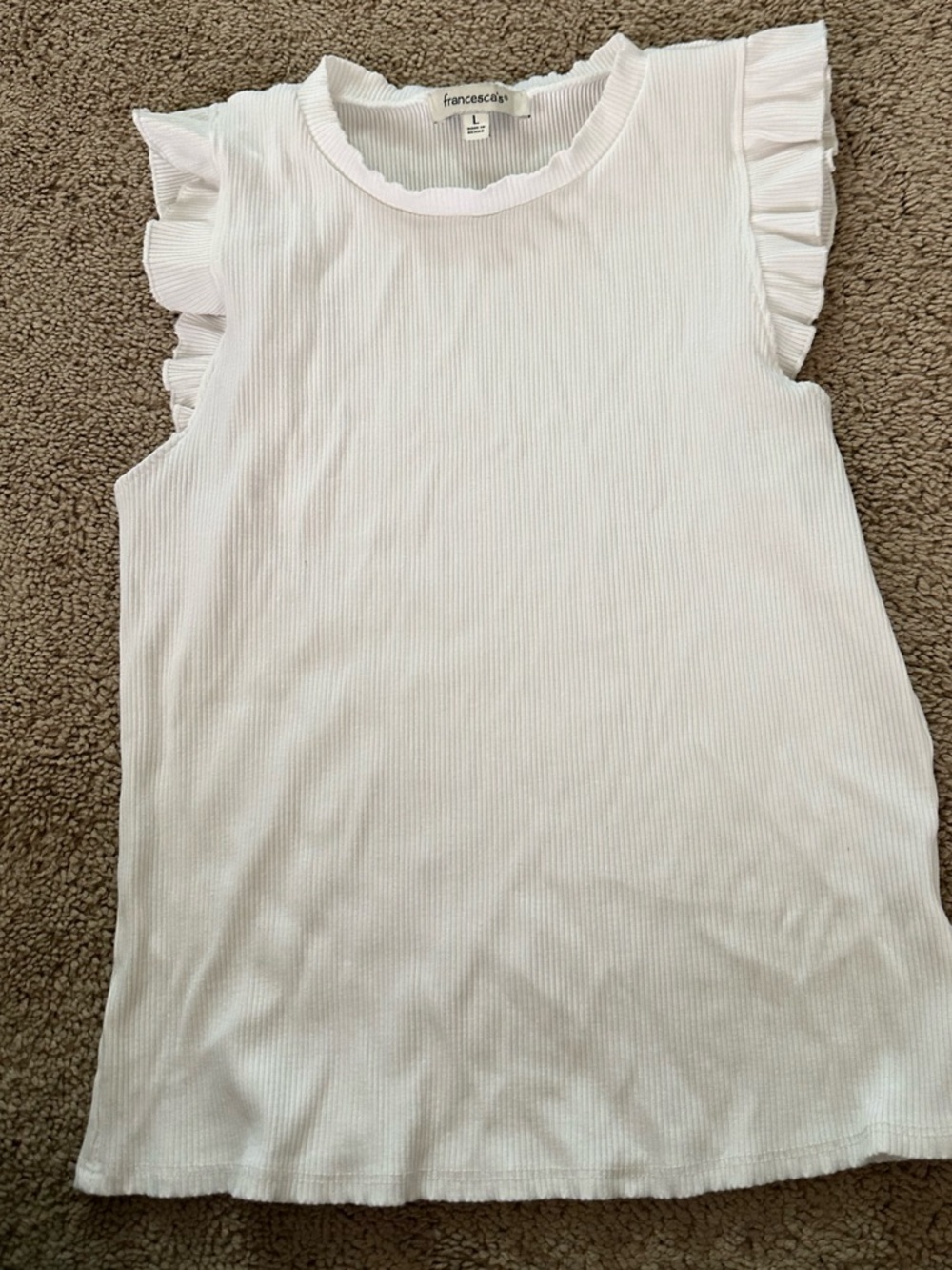 Francesca's White Ribbed Ruffle-Trim Tee